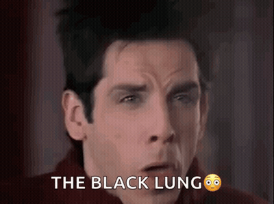 A Close Up Of A Man 'S Face With The Words " The Black Lung " Above Him GIF