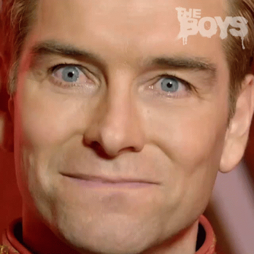 A Close Up Of A Man 'S Face With The Words The Boys Written On His Forehead GIF