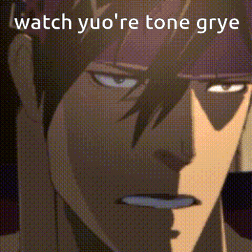 A Close Up Of A Man 'S Face With The Words Watch Yuo 'Re Tone Grye On The Bottom GIF