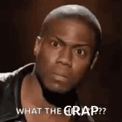 A Close Up Of A Man 'S Face With The Words `` What The Crap ? '' Written On It . GIF