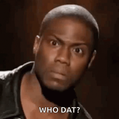 A Close Up Of A Man 'S Face With The Words `` Who Dat '' Written On It . GIF