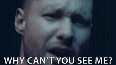 A Close Up Of A Man 'S Face With The Words " Why Can 'T You See Me " Above Him GIF