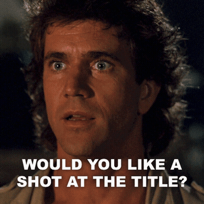 A Close Up Of A Man 'S Face With The Words " Would You Like A Shot At The Title " GIF