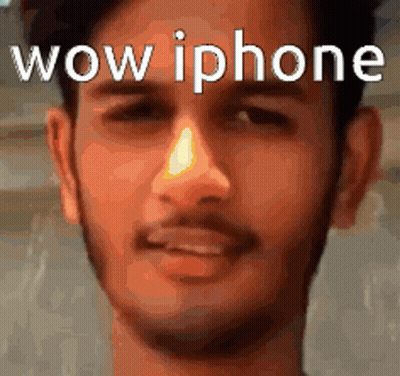A Close Up Of A Man 'S Face With The Words Wow Iphone Written On It . GIF