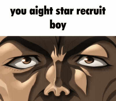 A Close Up Of A Man 'S Face With The Words " You Aight Star Recruit Boy " Above It GIF
