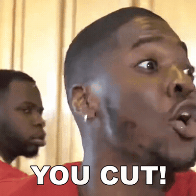 A Close Up Of A Man 'S Face With The Words You Cut Written On It GIF