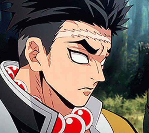 A Close Up Of A Man 'S Face With White Eyes And A Scar On His Head . GIF