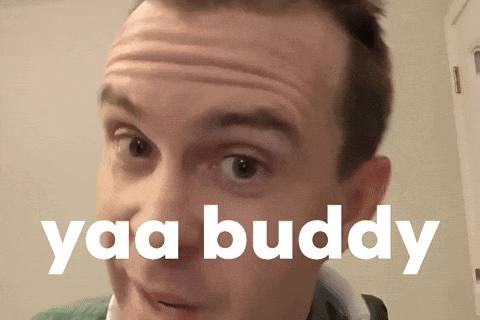 A Close Up Of A Man 'S Face With Yaa Buddy Written On The Bottom GIF
