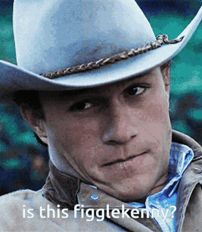 A Close Up Of A Man Wearing A Cowboy Hat With The Words Is This Figglekenny On The Bottom GIF