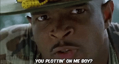 A Close Up Of A Man Wearing A Hat And Saying You Plottin ' On Me Boy ? GIF