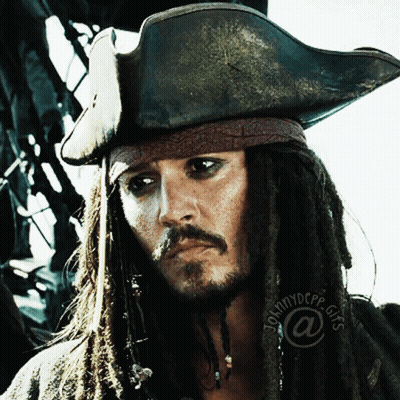 A Close Up Of A Man Wearing A Pirate Hat With Johnnydcpp Gifs In The Corner GIF