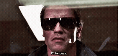 A Close Up Of A Man Wearing Sunglasses And Saying `` I 'Ll Be Back '' . GIF