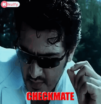 A Close Up Of A Man Wearing Sunglasses And The Word Checkmate GIF