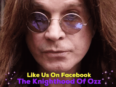 A Close Up Of A Man Wearing Sunglasses With The Words Like Us On Facebook The Knighthood Of Ozz GIF