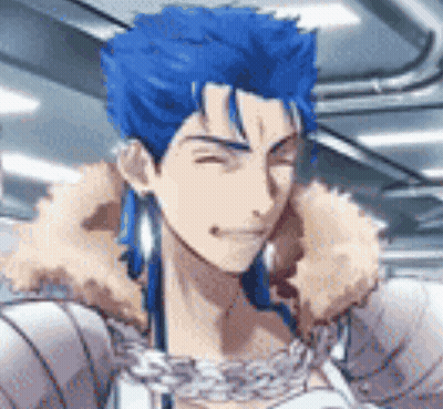 A Close Up Of A Man With Blue Hair And A Fur Collar . GIF