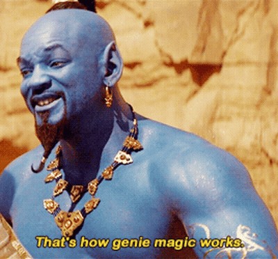A Close Up Of A Man With Blue Paint On His Face And The Words That 'S How Genie Magic Works GIF