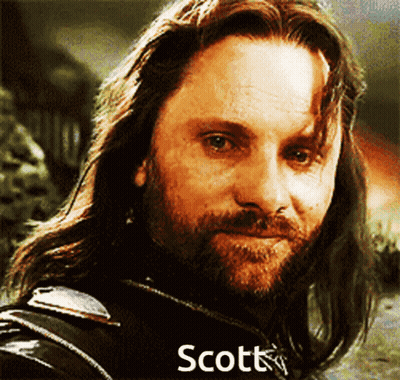 A Close Up Of A Man With The Name Scott On The Bottom GIF