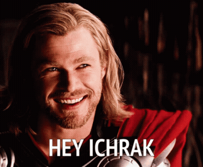 A Close Up Of A Man With The Words Hey Ichrak On His Face GIF