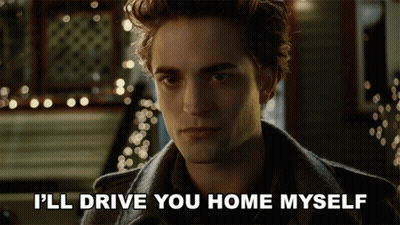 A Close Up Of A Man With The Words I 'Ll Drive You Home Myself Below Him GIF
