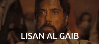 A Close Up Of A Man With The Words Lisan Al Gaib On The Bottom Right GIF