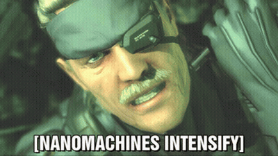 A Close Up Of A Man With The Words Nanomachines Intensify Behind Him GIF