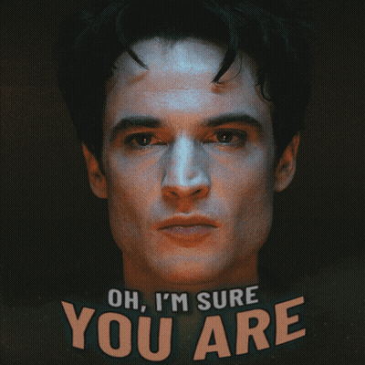 A Close Up Of A Man With The Words Oh I 'M Sure You Are Above Him GIF