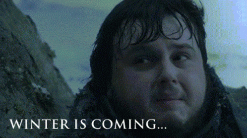 A Close Up Of A Man With The Words Winter Is Coming GIF