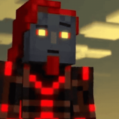 A Close Up Of A Minecraft Character With A Red Head And Red Eyes . GIF