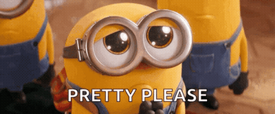A Close Up Of A Minion Wearing Goggles And The Words Pretty Please GIF