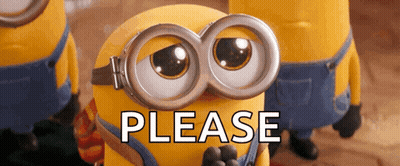 A Close Up Of A Minion Wearing Goggles With The Word Please Written Below It GIF