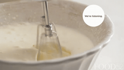 A Close Up Of A Mixer With The Words " We 'Re Listening " Next To It GIF