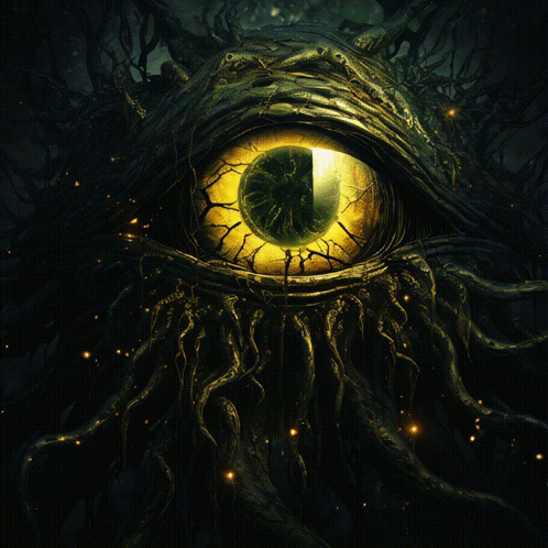 A Close Up Of A Monster 'S Eye With Roots Surrounding It GIF