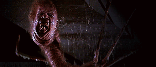 A Close Up Of A Monster With The Word Beware On The Bottom Of It GIF