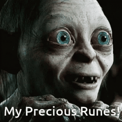 A Close Up Of A Monster With The Words My Precious Runes GIF