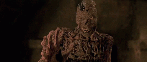 A Close Up Of A Mummy 'S Face And Arms GIF