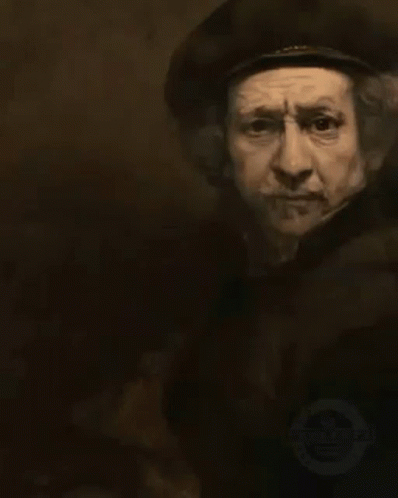A Close Up Of A Painting Of A Man Wearing A Beret And A Coat . GIF
