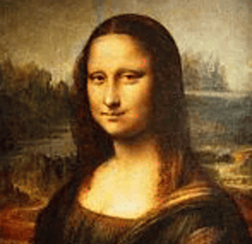 A Close Up Of A Painting Of A Woman With Long Hair In Front Of A Landscape . GIF