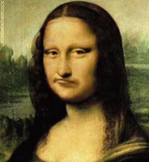 A Close Up Of A Painting Of A Woman With The Words Elvisweathercock Below It GIF