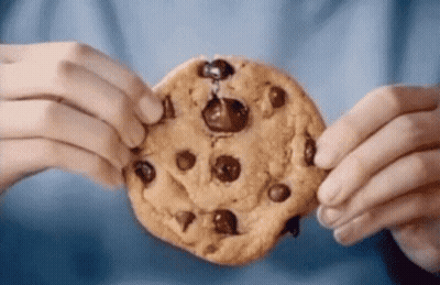 A Close Up Of A Person Holding A Chocolate Chip Cookie In Their Hands GIF