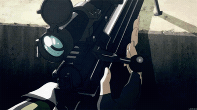 A Close Up Of A Person Holding A Sniper Rifle With The Word Lotus On The Bottom Right Corner GIF