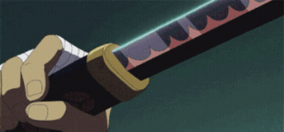 A Close Up Of A Person Holding A Sword With A Red And Black Blade GIF