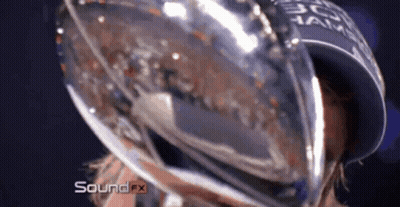 A Close Up Of A Person Holding A Trophy That Says Sound Fx On It GIF
