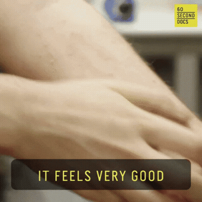 A Close Up Of A Person 'S Arm And The Words It Feels Very Good GIF