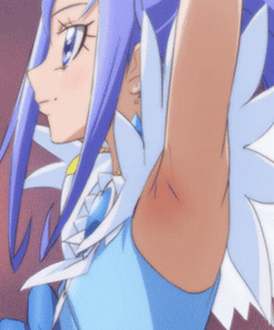 A Close Up Of A Person 'S Armpit With A Purple Haired Anime Character GIF