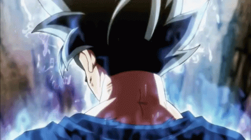 A Close Up Of A Person 'S Back With A Blue Background And A Glowing Head . GIF