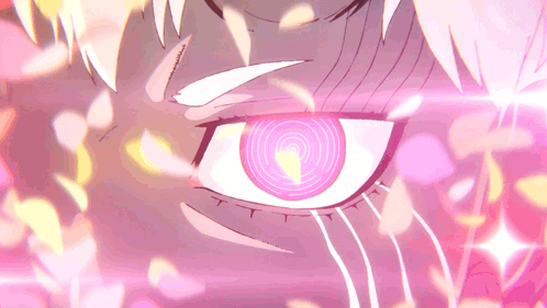 A Close Up Of A Person 'S Eye With A Pink Swirl In The Center GIF