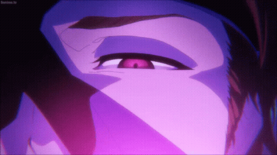 A Close Up Of A Person 'S Eye With A Purple Background That Says Beanime.tv GIF