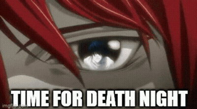 A Close Up Of A Person 'S Eye With The Caption `` Time For Death Night '' . GIF