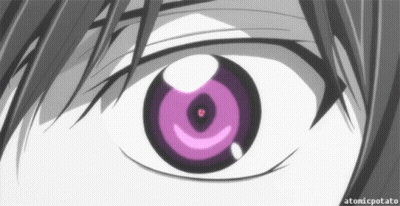A Close Up Of A Person 'S Eye With The Words " Atomicpotato " Below It GIF