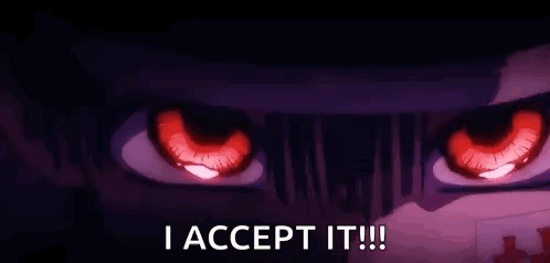 Close Up Of Red-Eyed Person Saying I Accept It GIF